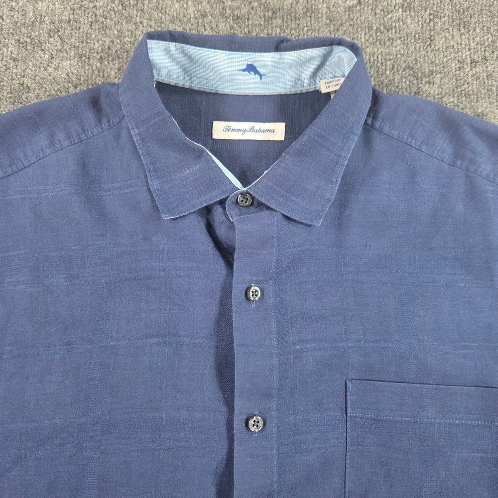 Tommy‎ Bahama Shirt Mens XL Linen Blue Long Sleeve Button-Down Texture